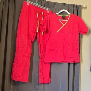 Pink & green scrub set